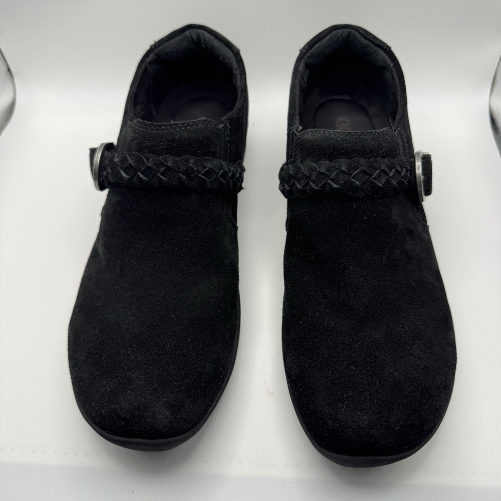 Earth Farage Shoes Slip On Black Suede‎ Size 8.5 Silver Color Buckle